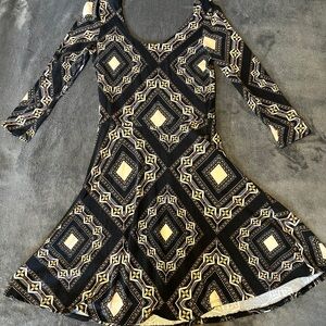 Charlotte Russe Black and Tan Patterned Dress